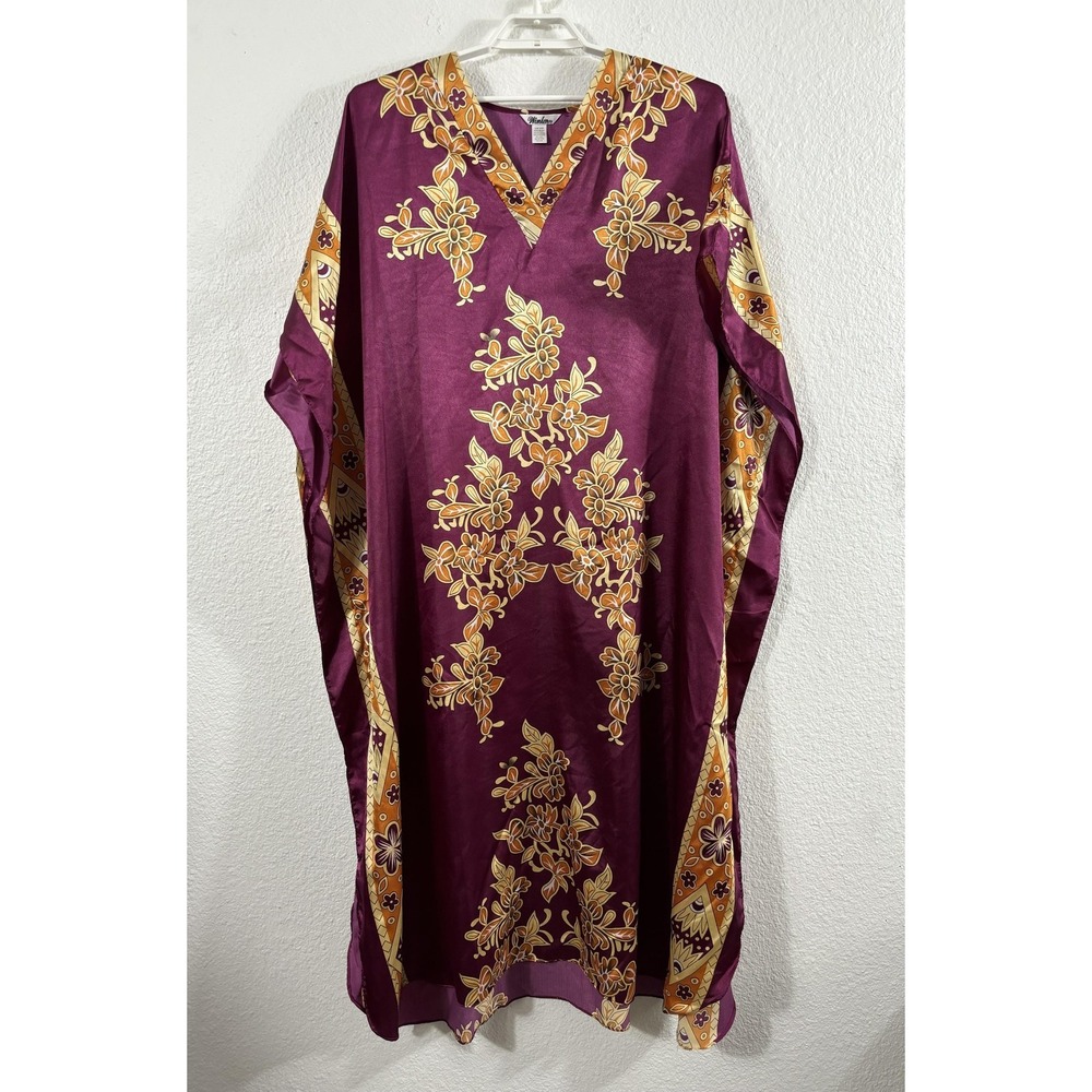 Vintage Winlar Caftan Dress Womens‎ One Size Purple Floral V Neck Kaftan